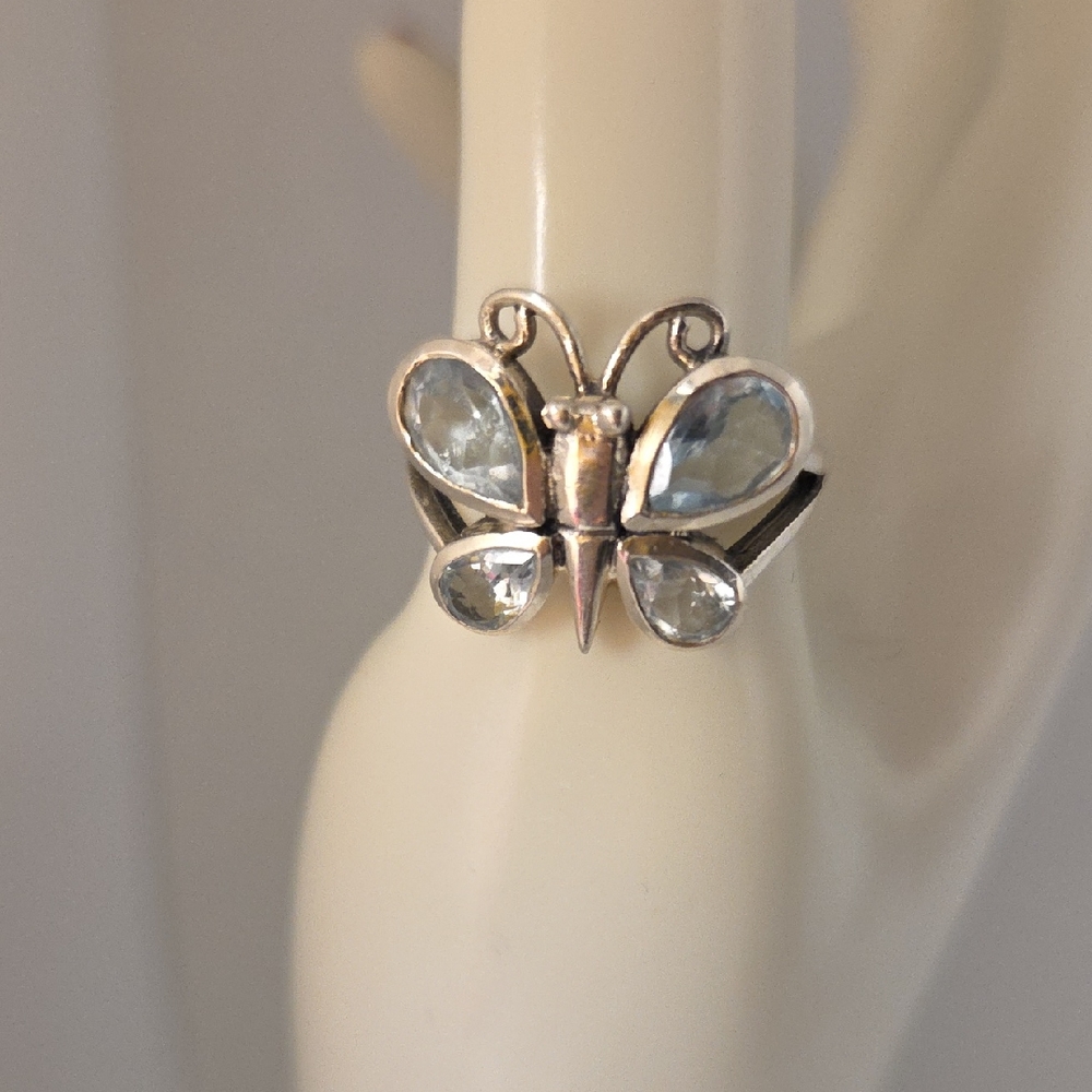 925 Silver And Blue Topaz Butterfly Ring